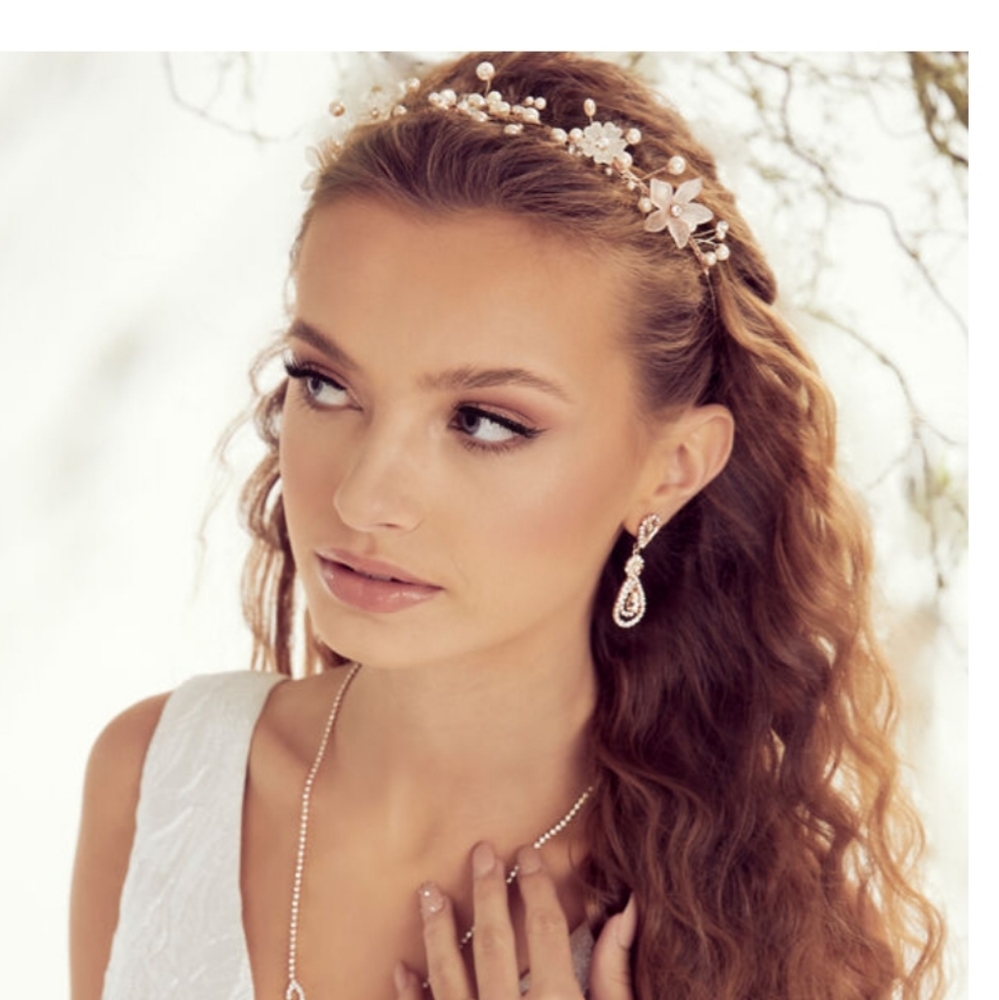 ROSE GOLD METALLIC FLOWER CROWN TIE HEADWRAP - PINK